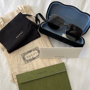 New Gucci Navigator Metallic Grey Sunglasses (unisex)